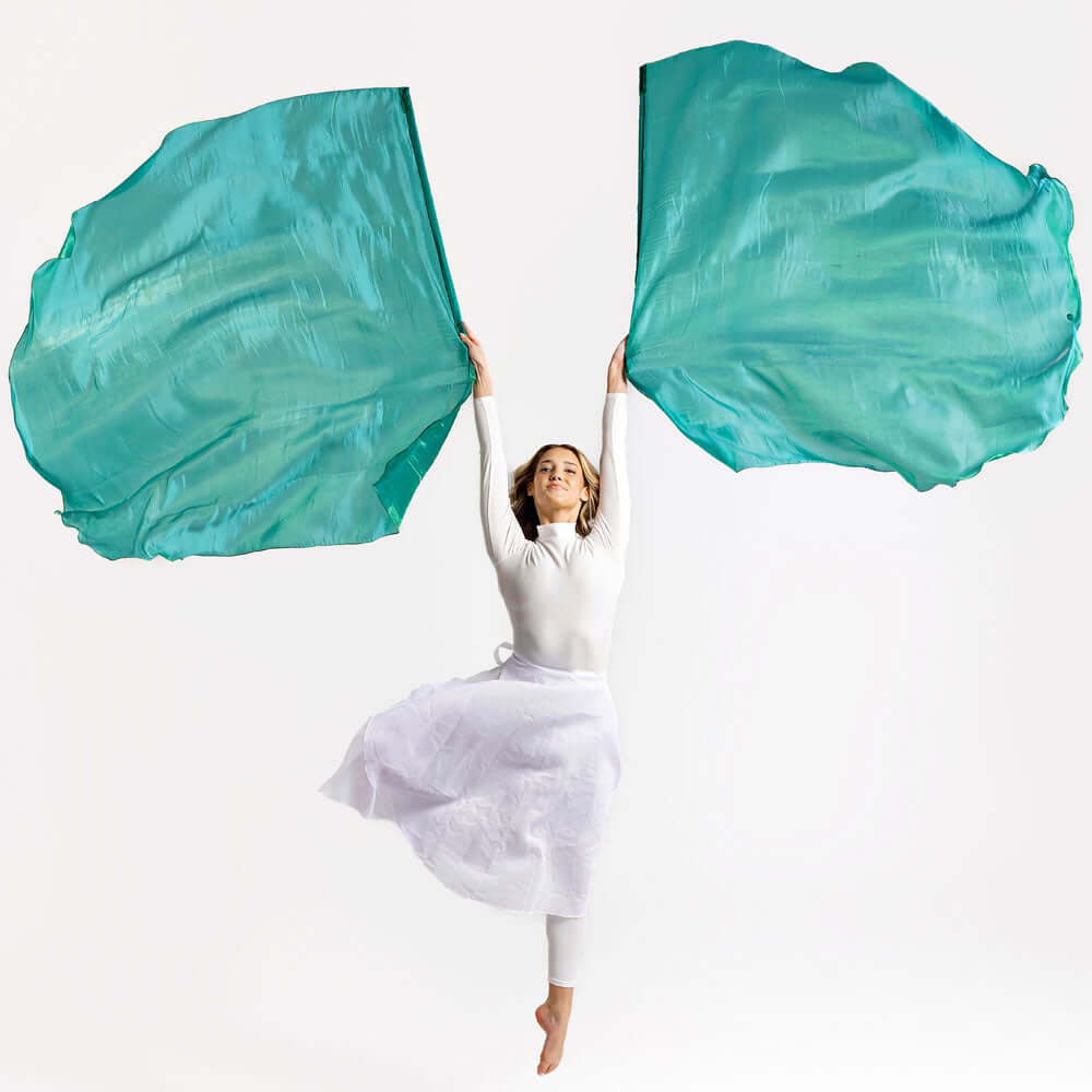 Green Shimmer Worship Flags – Single Layer Angel Wing Design