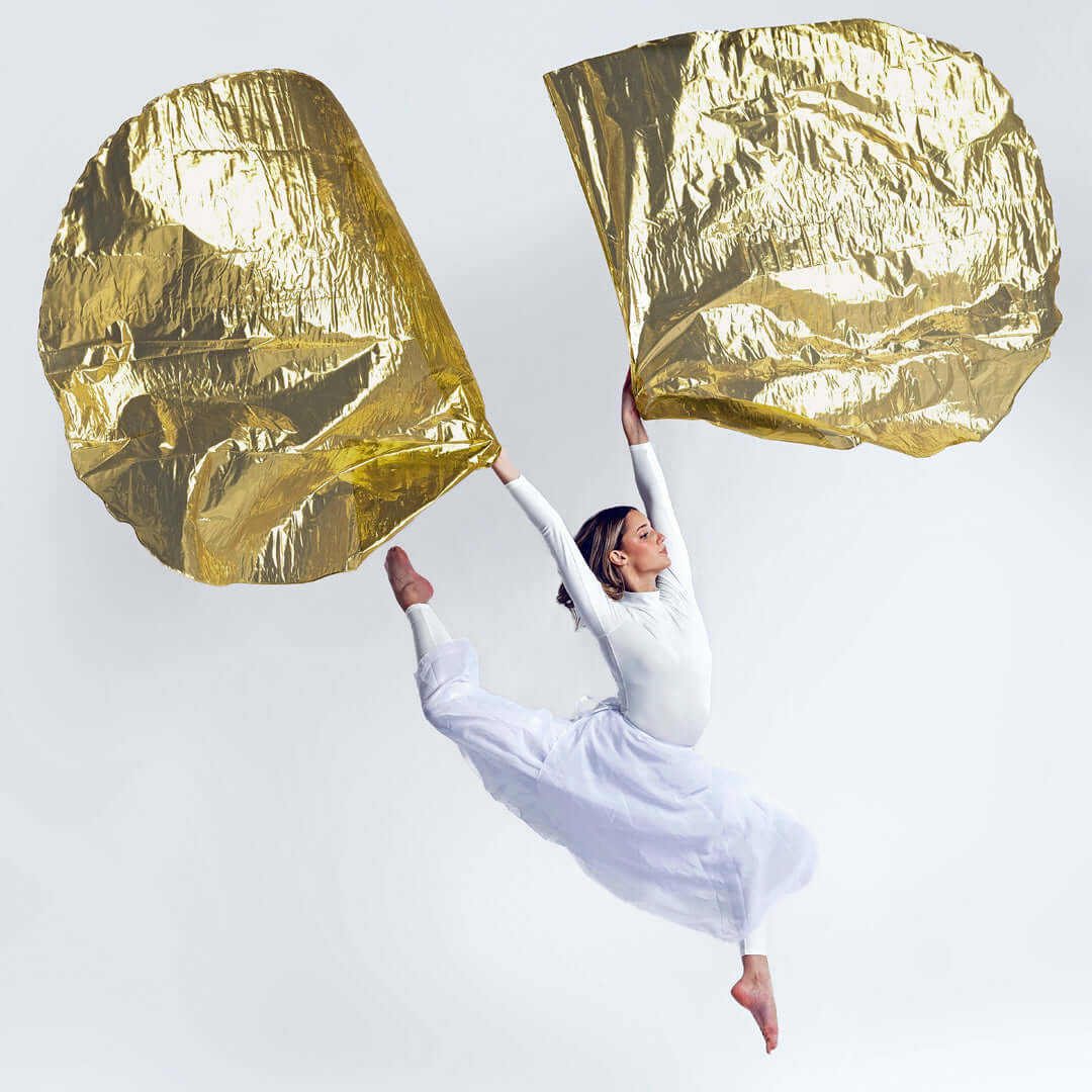 Gold Metallic Worship Flags – Single-Layer Shimmer Angel Wing