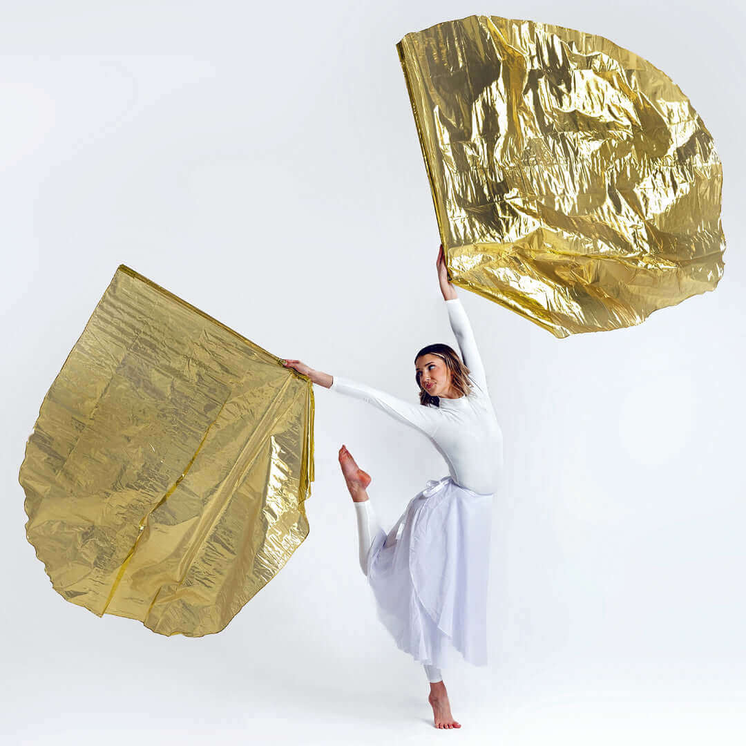 Gold Metallic Worship Flags – Single-Layer Shimmer Angel Wing