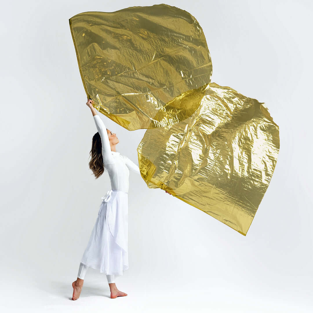 Gold Metallic Worship Flags – Single-Layer Shimmer Angel Wing