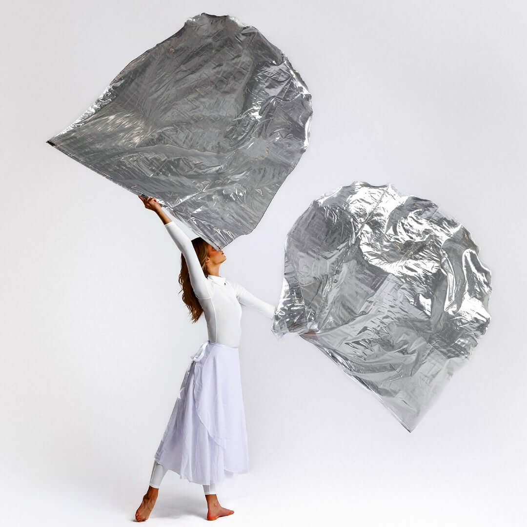 Silver Metallic Worship Flags – single-layer praise dance flags symbolizing strength and redemption