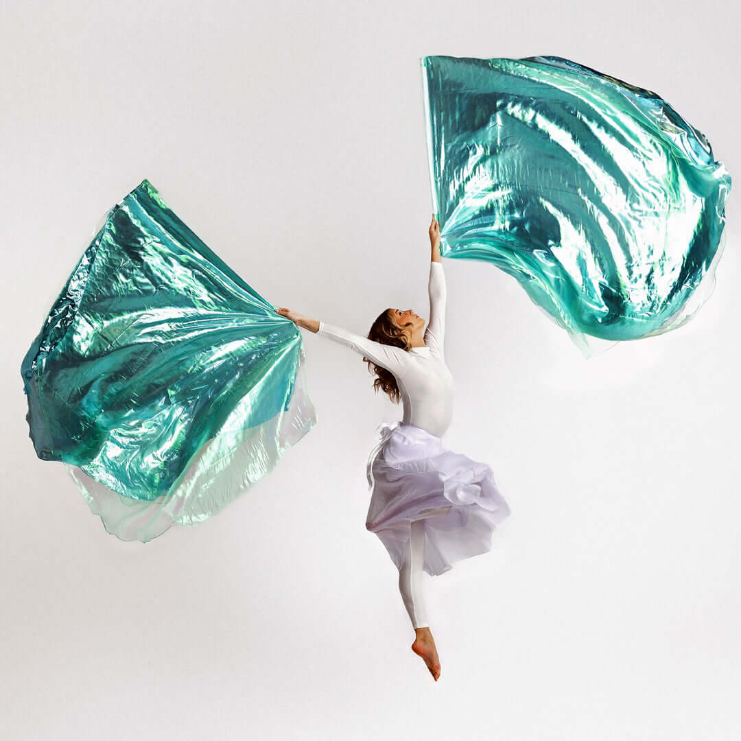 Before the Throne Worship Flags in green and blue flowing fabric, used in throne room worship