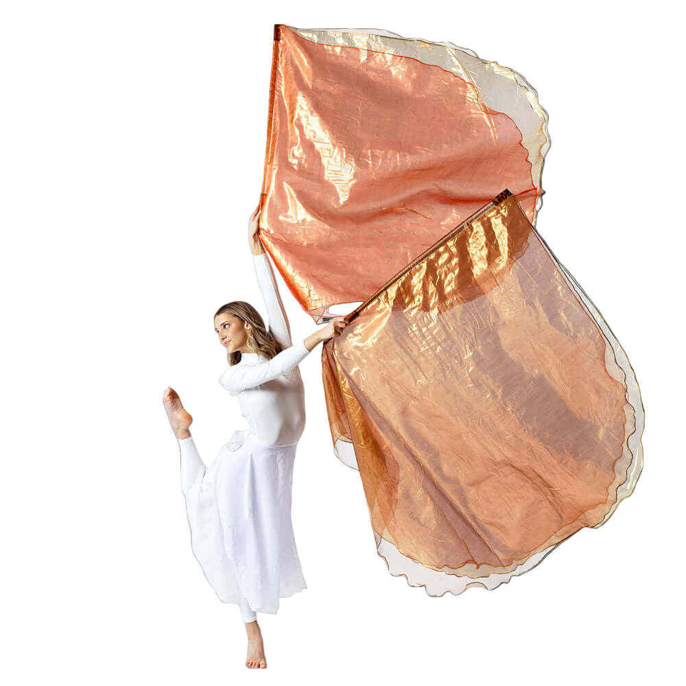Triple-layer Lion of Judah Worship Flags in bronze, gold, and red shimmering in movement