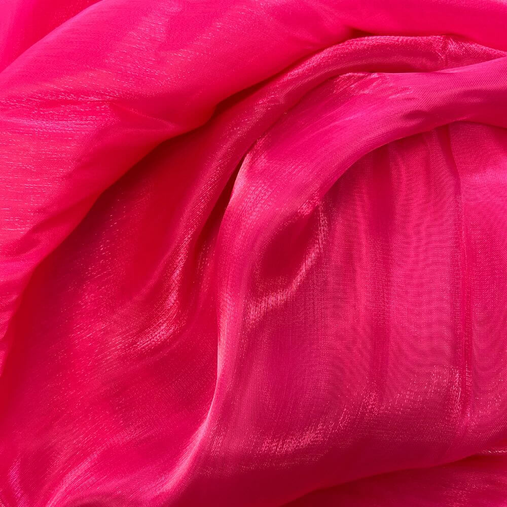 Flowing scarlet pink shimmer fabric with a luminous texture, perfect for creating expressive and radiant worship flags.