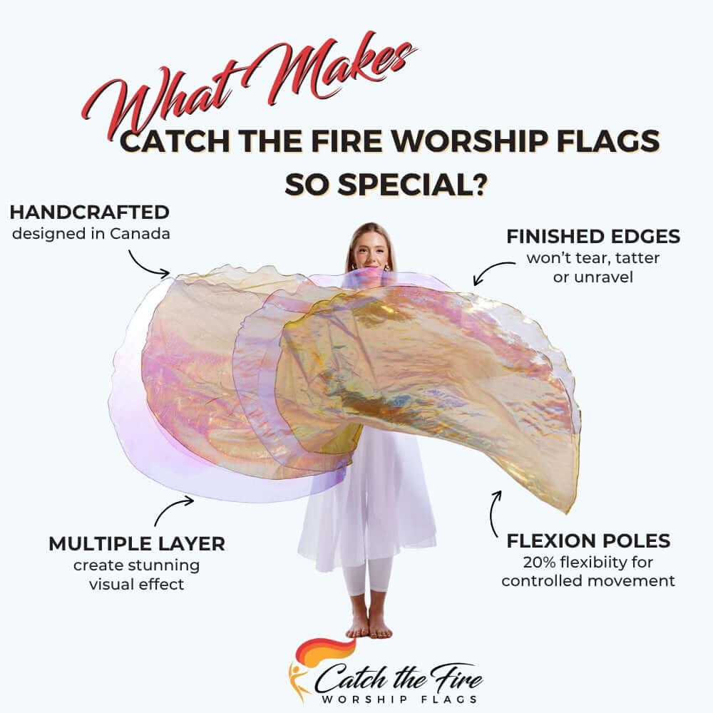Harp & Bowl flags from Catch the Fire Worship Flags with features including finished edges, perfect size, flexion poles, handcrafted, multiple layer