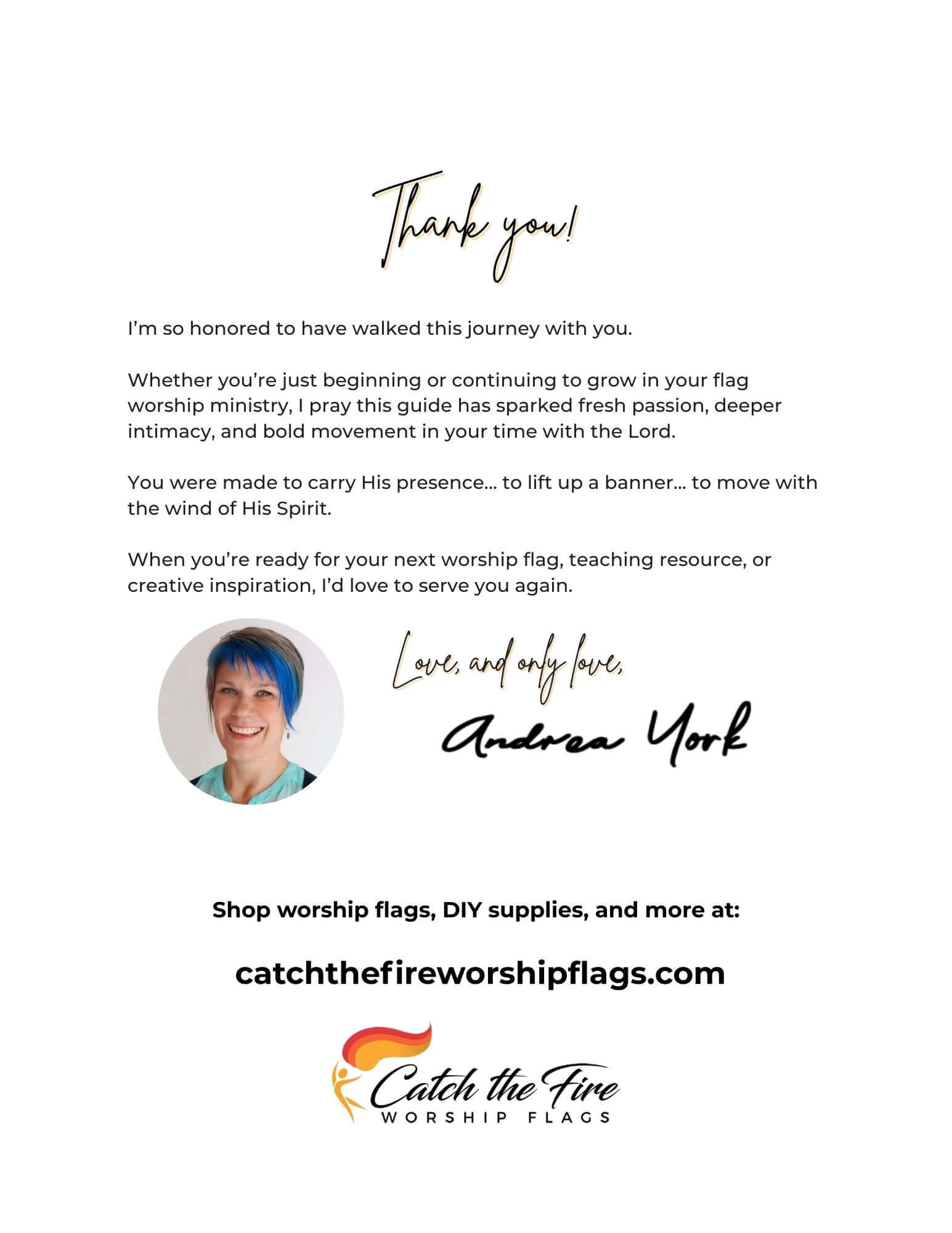 Thank you note for flag ministry growth; inspiring worship flags and prophetic movement for deeper connection with God.