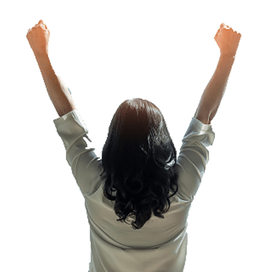 Woman with raised arms in a victorious stance, backlit with light — symbolizing breakthrough, praise, and triumph through Christ. A declaration of freedom and victory in worship from Catch the Fire Worship Flags.