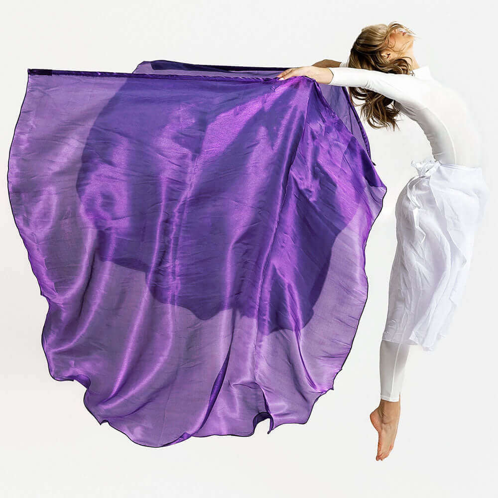 Purple shimmer worship flags symbolizing royalty, intercession, and biblical priesthood in movement-based worship
