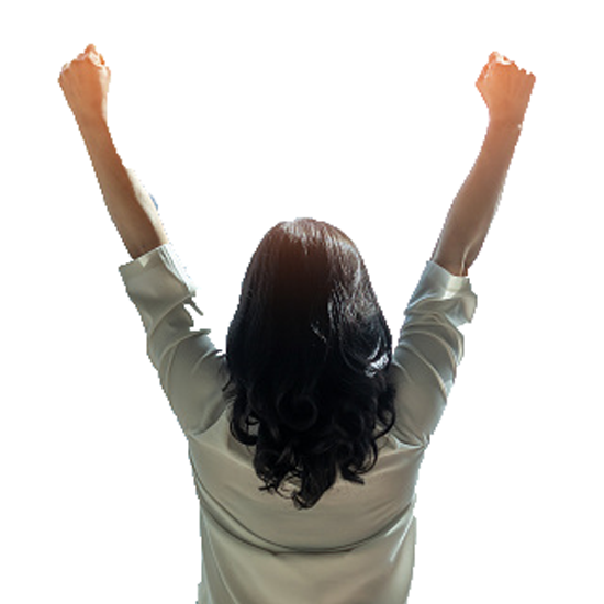 woman with hands raised up
