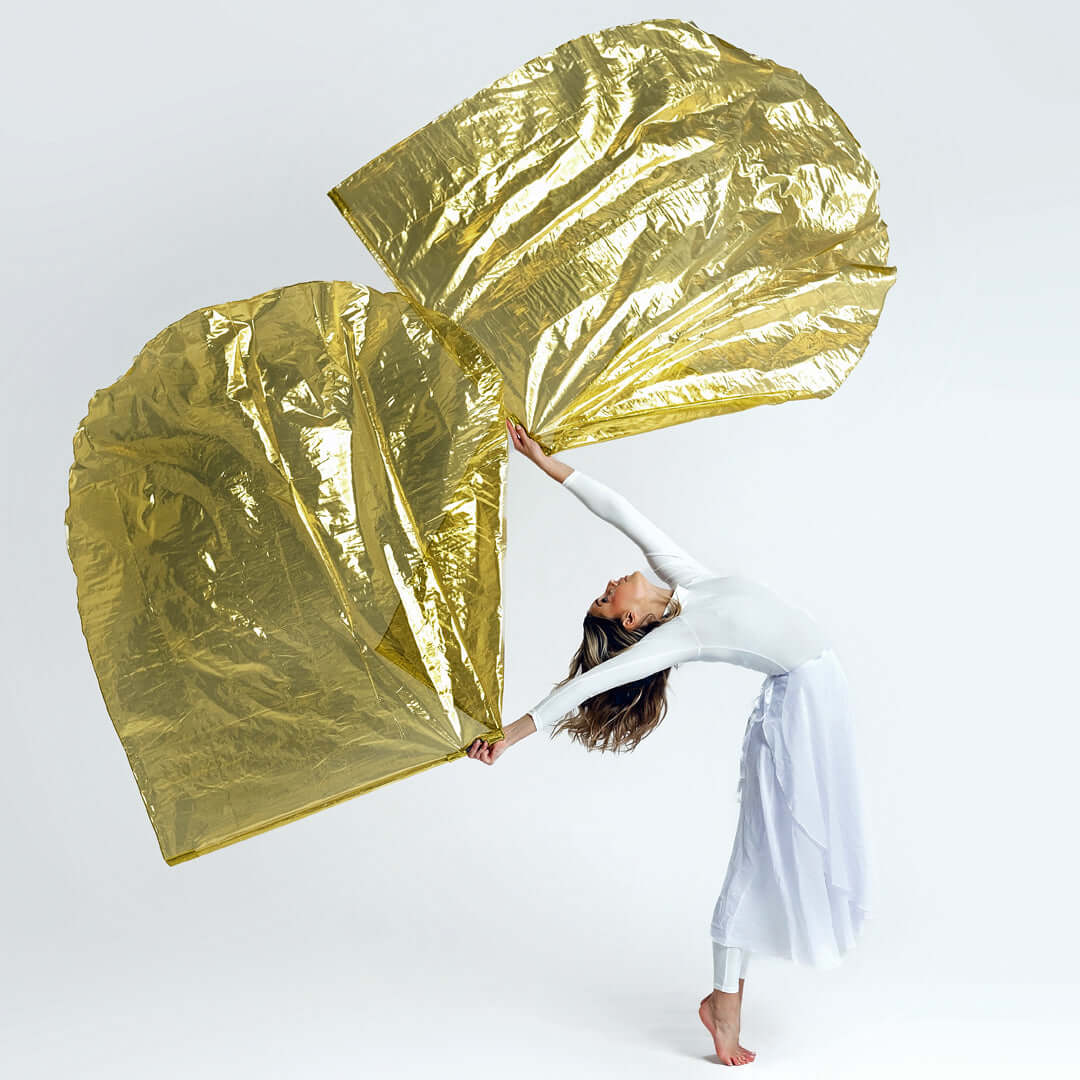 Gold Metallic Worship Flags – Single-Layer Shimmer Angel Wing