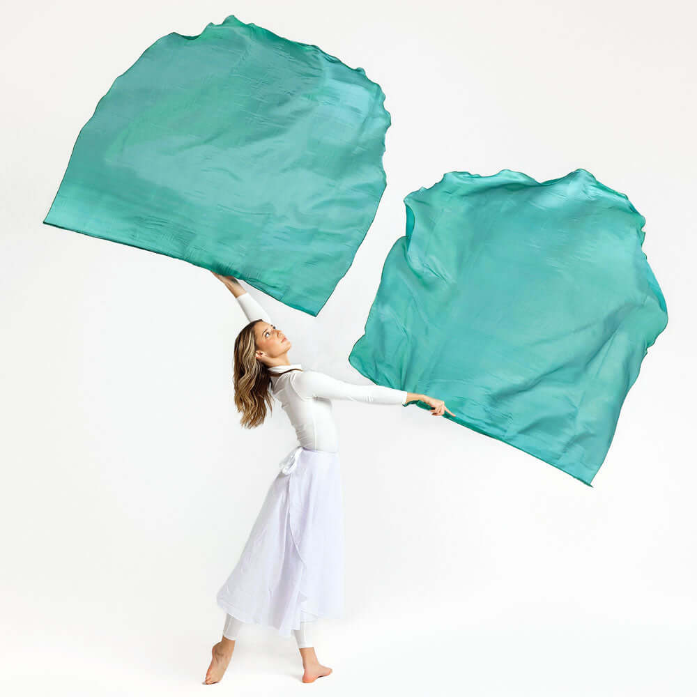  Green Shimmer Worship Flags – Single Layer Angel Wing Design