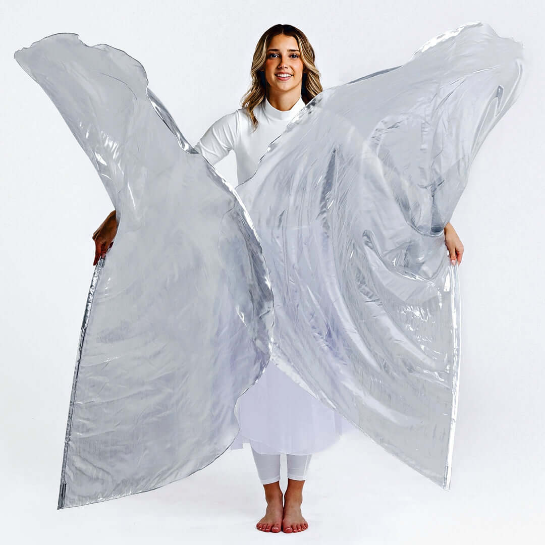 Silver Metallic Worship Flags – single-layer praise dance flags symbolizing strength and redemption