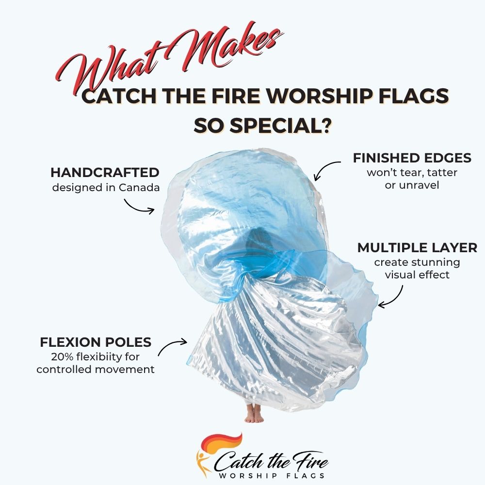 Amazing Grace worship dance flags from Catch the Fire Worship Flags with features including finished edges, perfect size, flexion poles, handcrafted, multiple layer