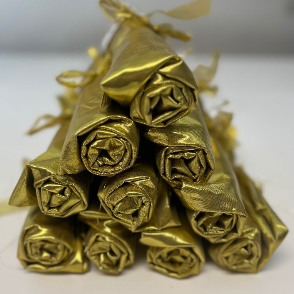 Bundle of 10 gold metallic pre-cut angel wing fabric pairs for DIY worship flags – declaring God’s glory, presence, and divine reign of Christ.