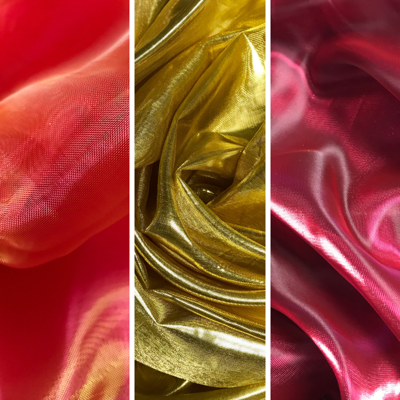 Color swatch featuring red, gold, and scarlet worship flag fabrics. Each color holds biblical meaning: red for life and protection, gold for glory and presence, scarlet for healing and joy.